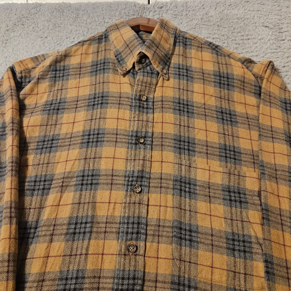 Burberry London Mens Plaid Flannel Button Down Shirt Tan Brown Cotton USA Medium